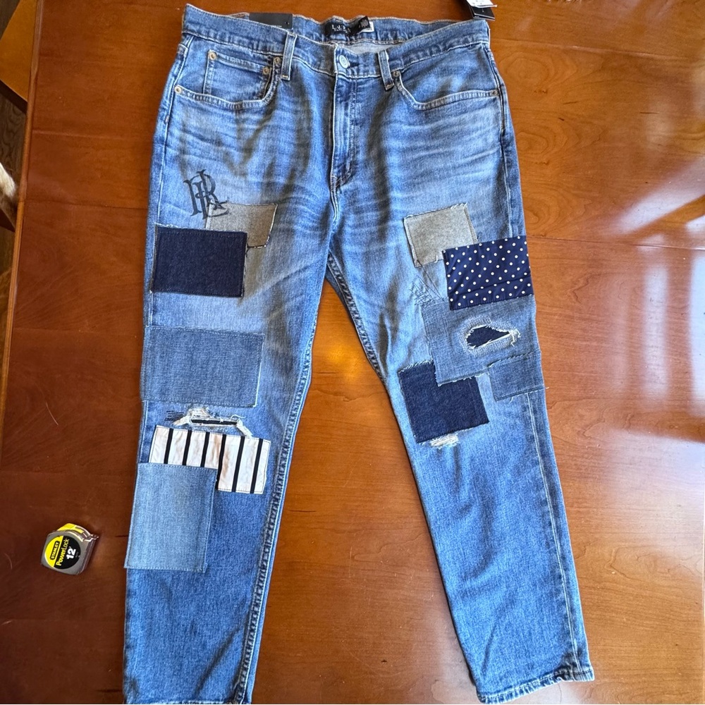 Lauren Ralph Lauren Patchwork Jeans Relaxed Tapered Ankle Jean Size 12 - Picture 2 of 16